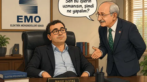 Kemal Kılı&ccedil;daroğlu'nun Mahir Ulutaş'tan akıl almaya &ccedil;alıştığı karikat&uuml;r. Kılı&ccedil;daroğlu Mahir Ulutaş'a "Sen bu işlerin uzmanısın, şimdi ne yapalım?" diyor.