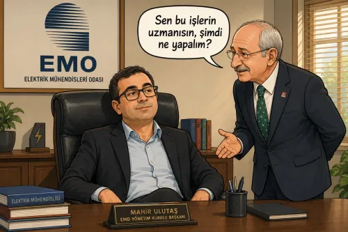 Kemal Kılı&ccedil;daroğlu'nun Mahir Ulutaş'tan akıl almaya &ccedil;alıştığı karikat&uuml;r. Kılı&ccedil;daroğlu Mahir Ulutaş'a "Sen bu işlerin uzmanısın, şimdi ne yapalım?" diyor.