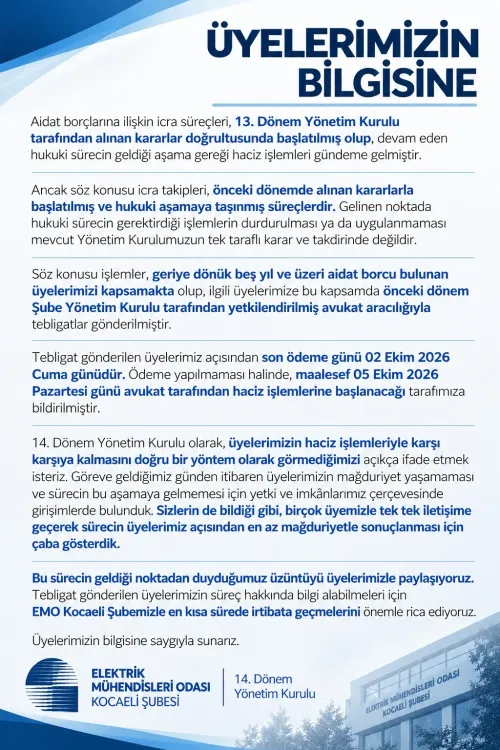 EMO Kocaeli Şubesi Haciz Açıklaması